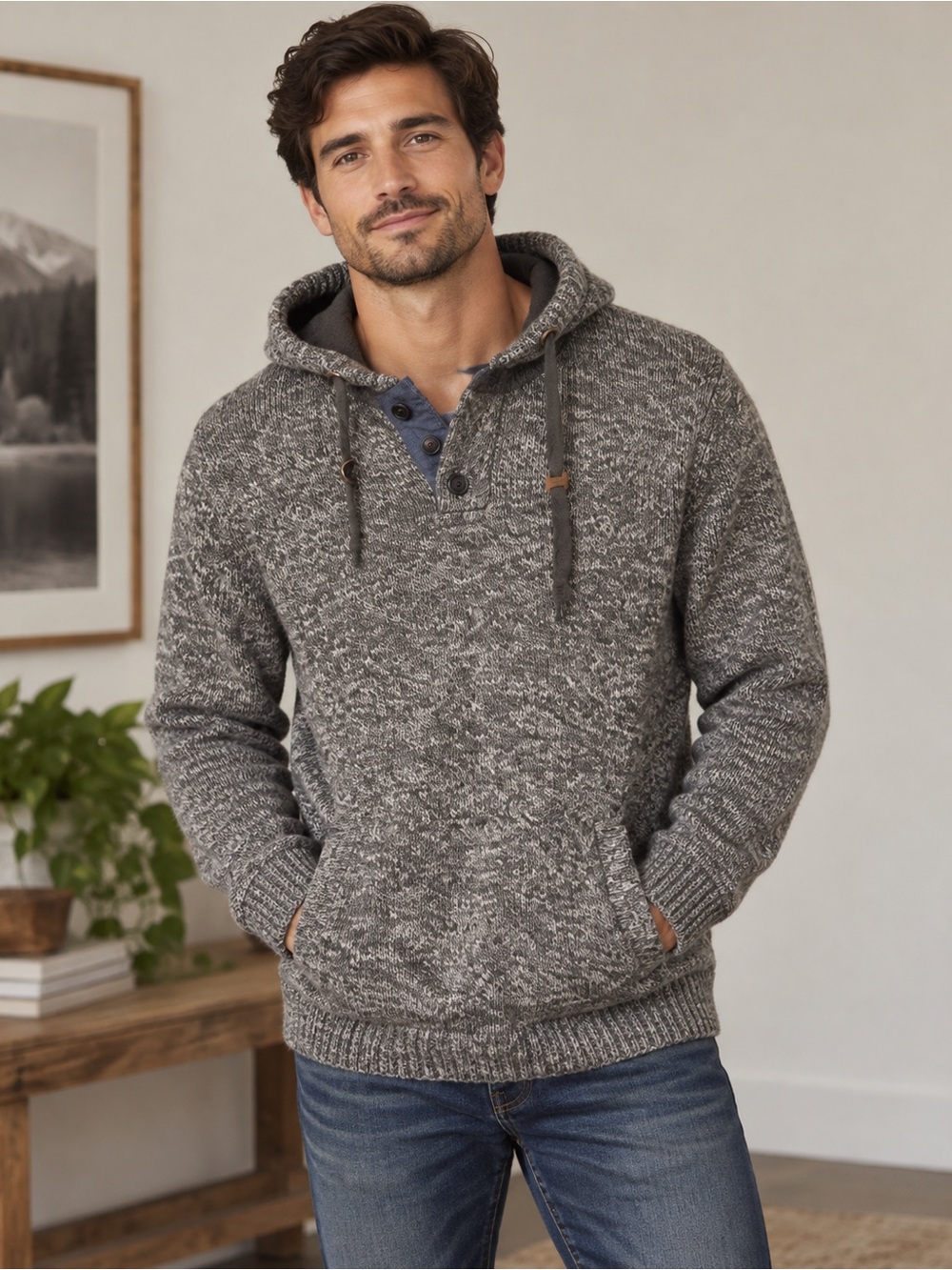Amnesia Knit‎ Button Hoodie Men's, Winter, Size M